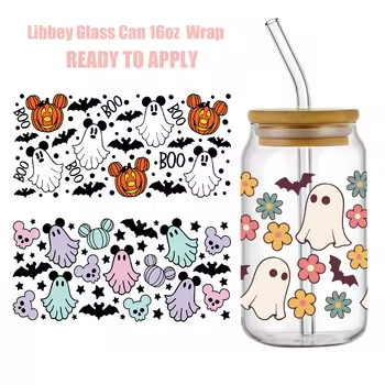 Halloween Custom UV DTF Cup Wrap Transfer Stickers 16oz Washable Waterproof Pet Glass Water Transfer Printing Heat Transfer