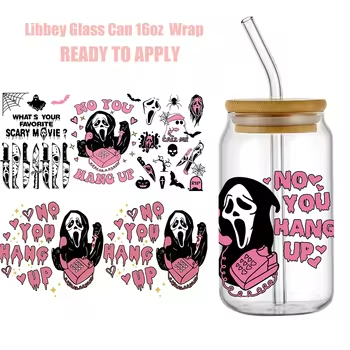 Halloween Custom UV DTF Cup Wrap Transfer Stickers 16oz Washable Waterproof Pet Glass Water Transfer Printing Heat Transfer