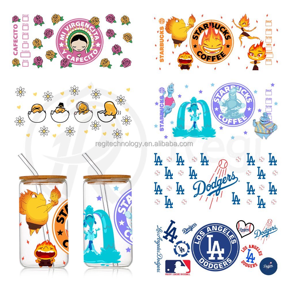Waterproof UV DTF Cup Wrap Transfers Sticker 16oz Vinyl Wrap Glass Cups Label for Cup Wraps Transfer Printing