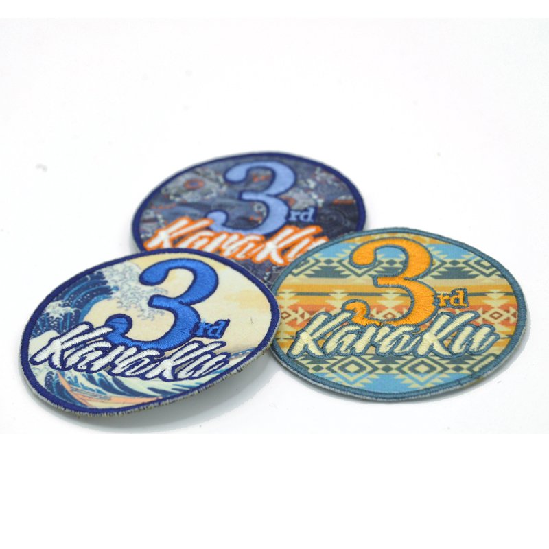 Best selling digital custom sublimated heat transfer print embroidery patch woven label over-lock edge patch manufacturer