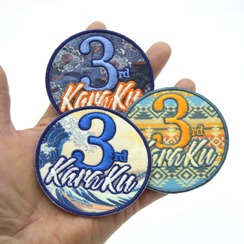 Best selling digital custom sublimated heat transfer print embroidery patch woven label over-lock edge patch manufacturer