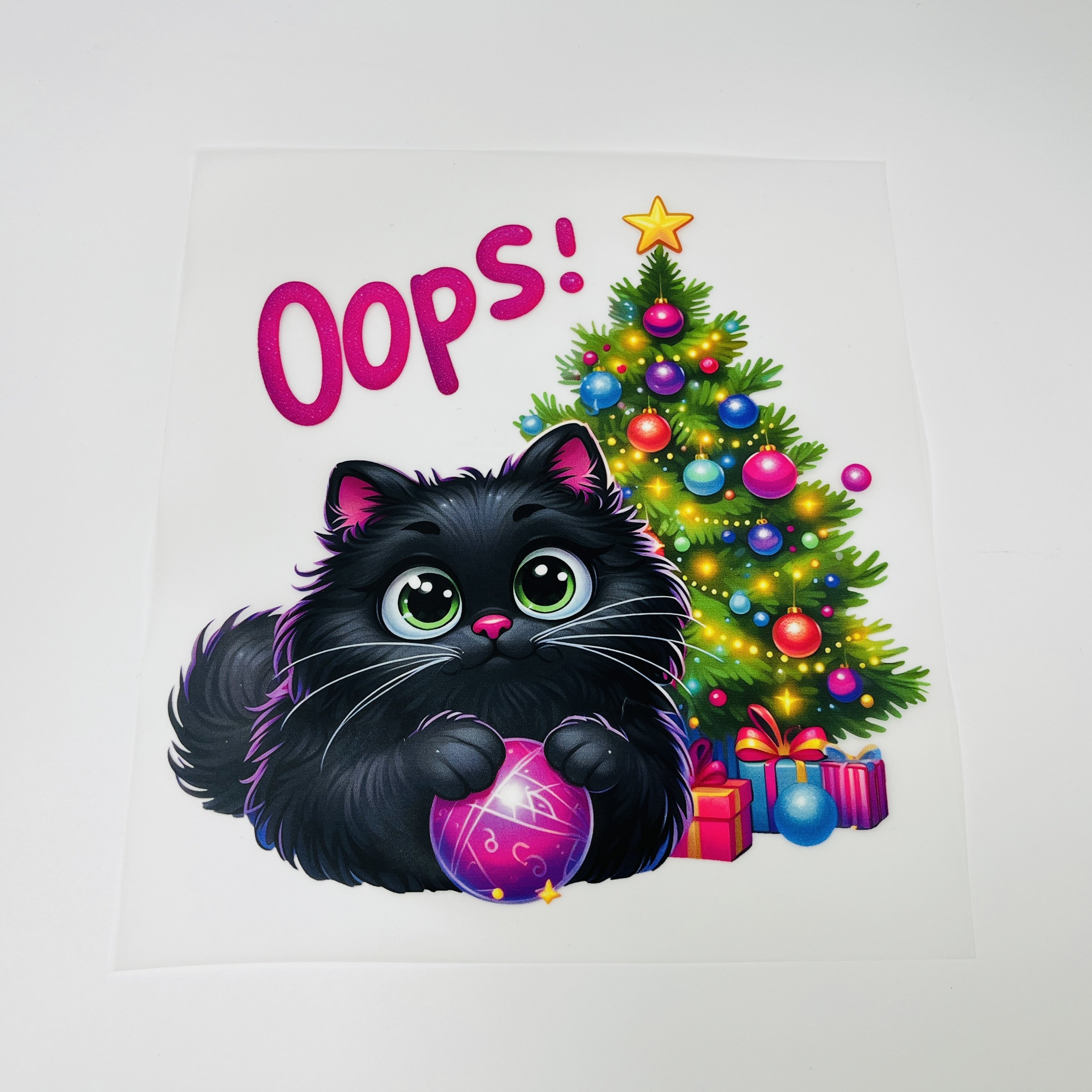Wholesale low MOQ vinyl Christmas cute cat heat transfer stickers ready to press dtf film transfer printing for t-shirt