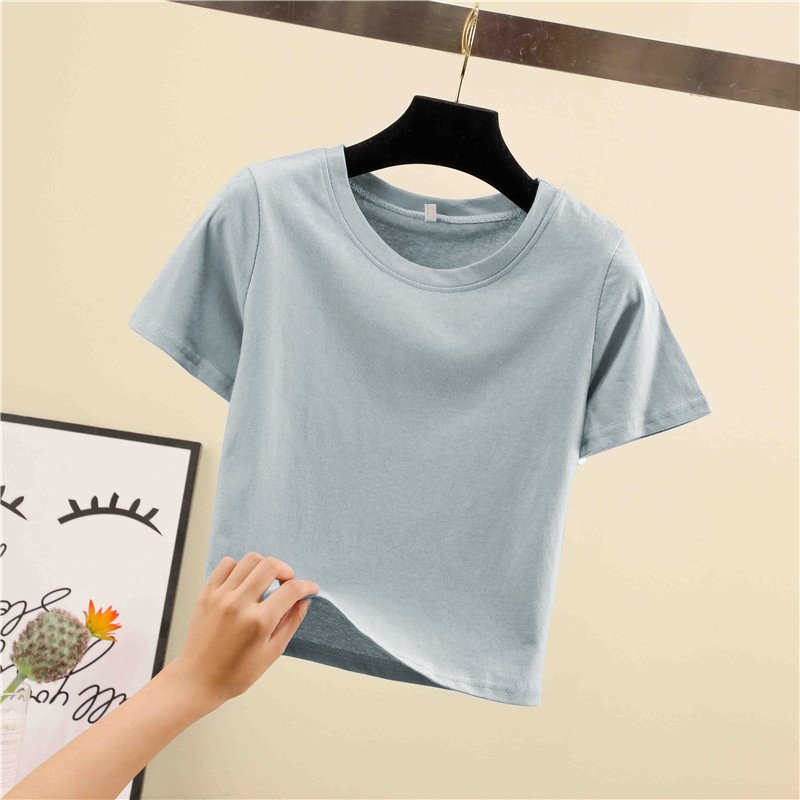 HGS022104 2022 Fashion Wholesale Bulk Custom Logo Sexy Corset Blank Tops Crew Neck Fitness Plain Women'S Crop Top T Shirt