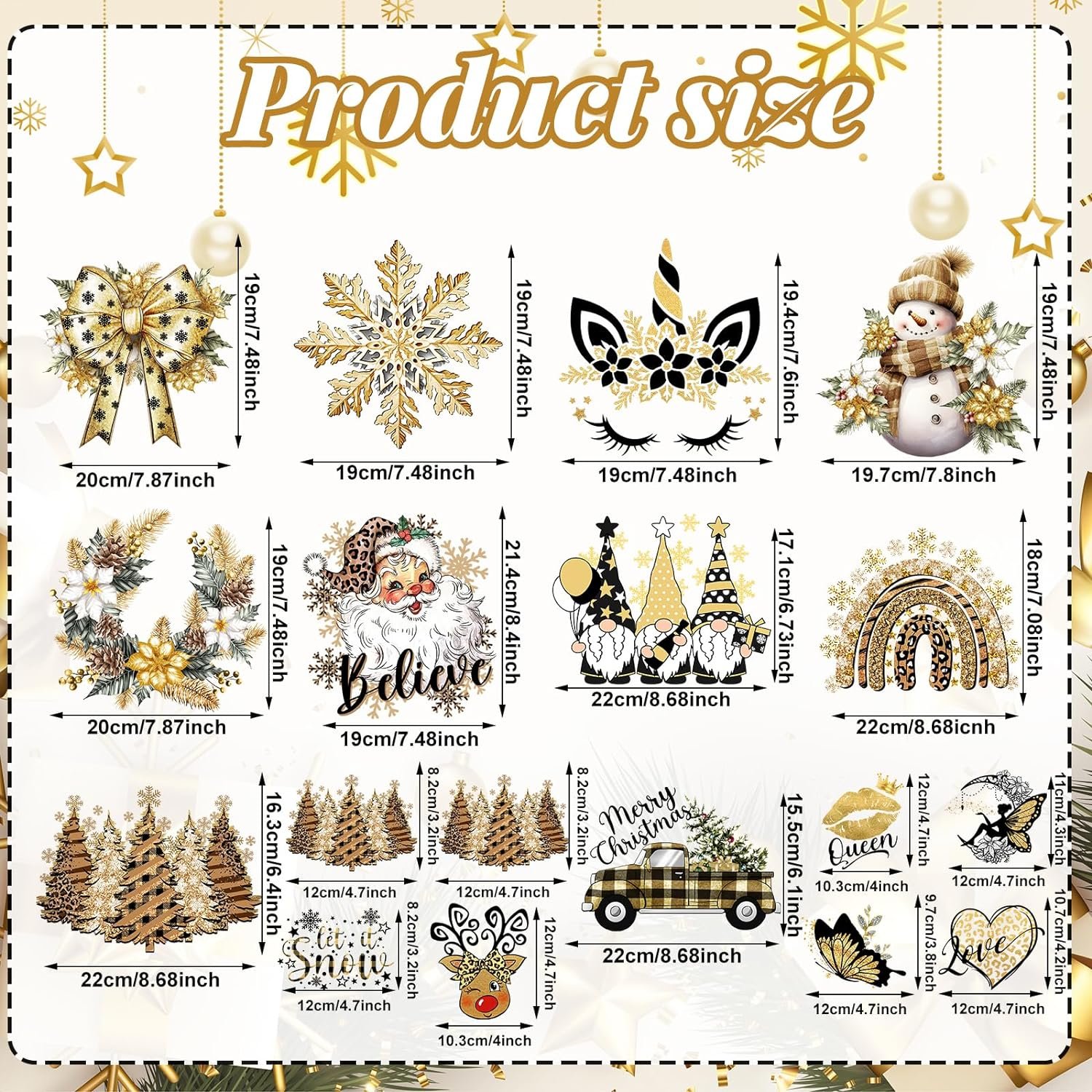 Christmas Transfer for T-Shirts Heat Transfer Decal Santa Claus Snow Patches for Clothing Hat Pillow Backpack DIY Craft