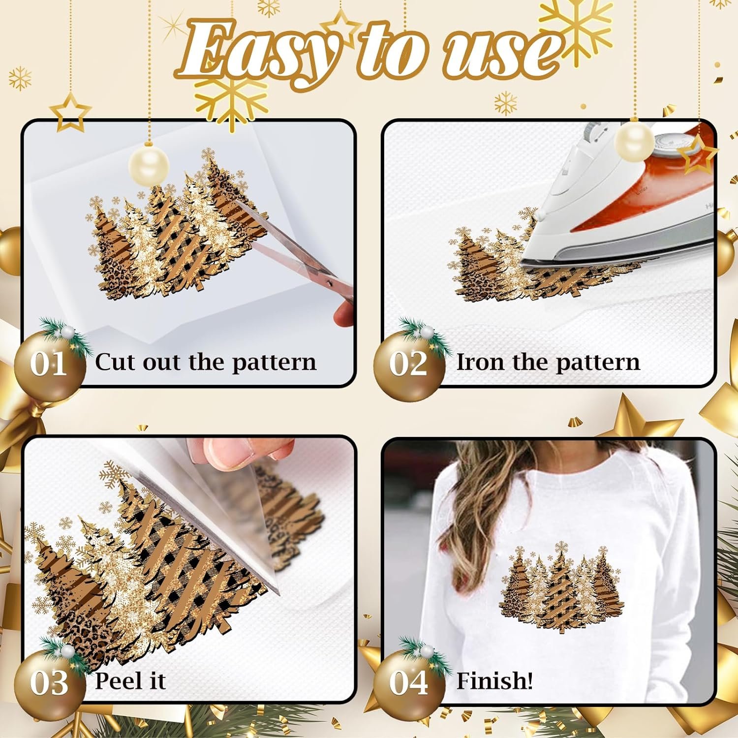 Christmas Transfer for T-Shirts Heat Transfer Decal Santa Claus Snow Patches for Clothing Hat Pillow Backpack DIY Craft