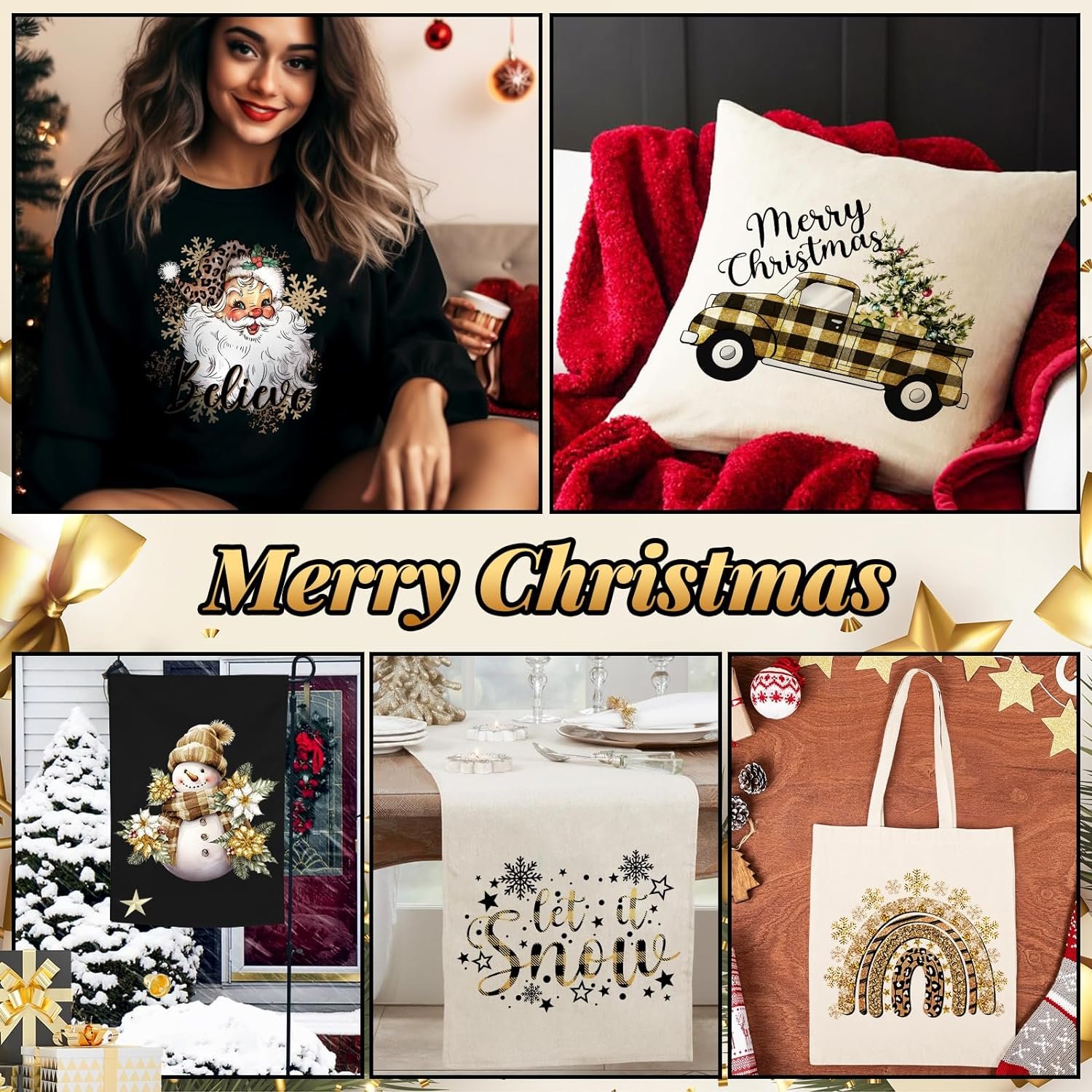 Christmas Transfer for T-Shirts Heat Transfer Decal Santa Claus Snow Patches for Clothing Hat Pillow Backpack DIY Craft