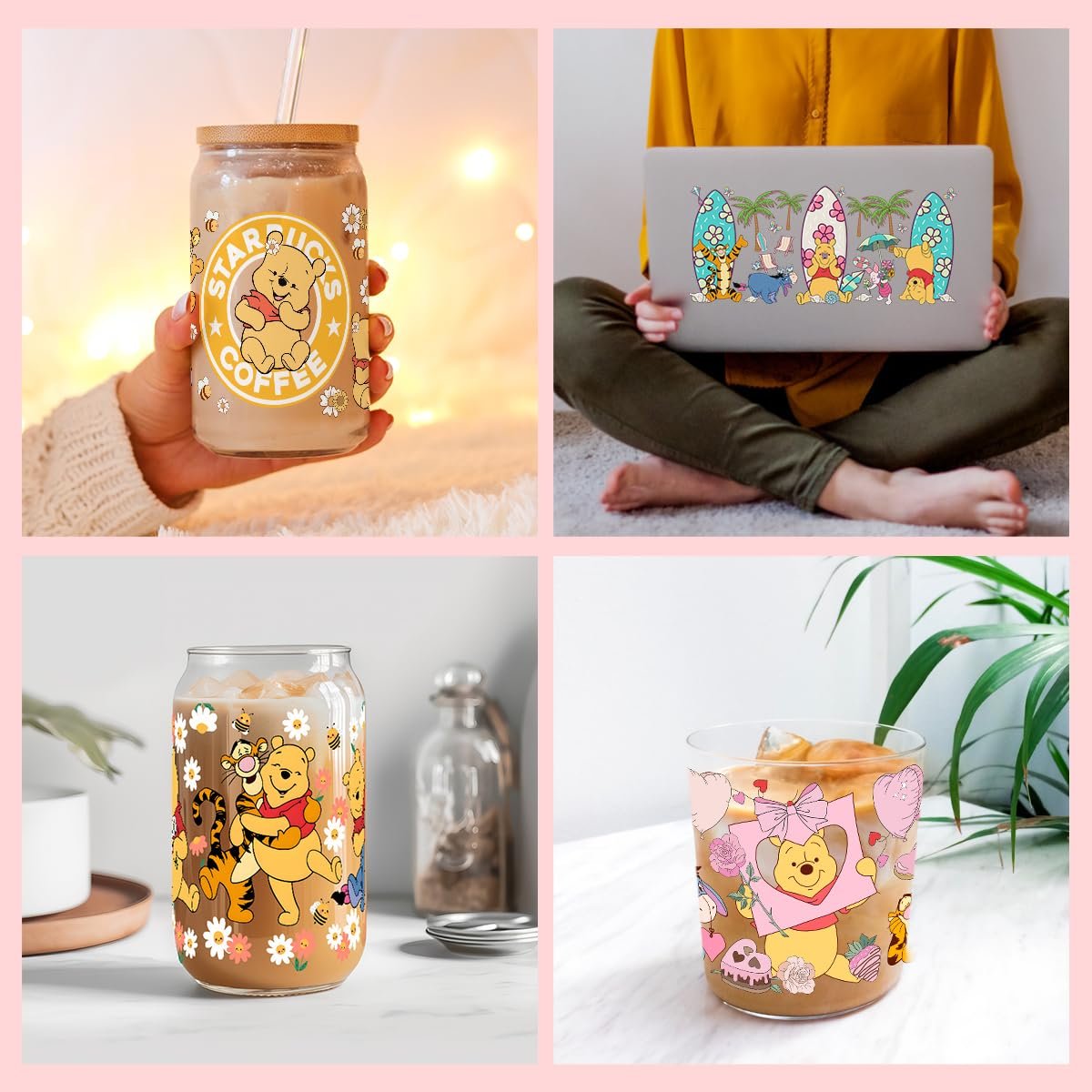 Custom Size UV DTF Transfer Printing Stickers Waterproof Cartoon Cup Wraps Decals Tumbler Glasses PET Material Heat Transfer