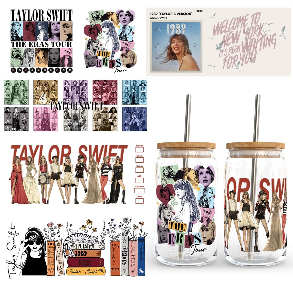 Custom Size UV DTF Transfer Printing Stickers Waterproof Cartoon Cup Wraps Decals Tumbler Glasses PET Material Heat Transfer