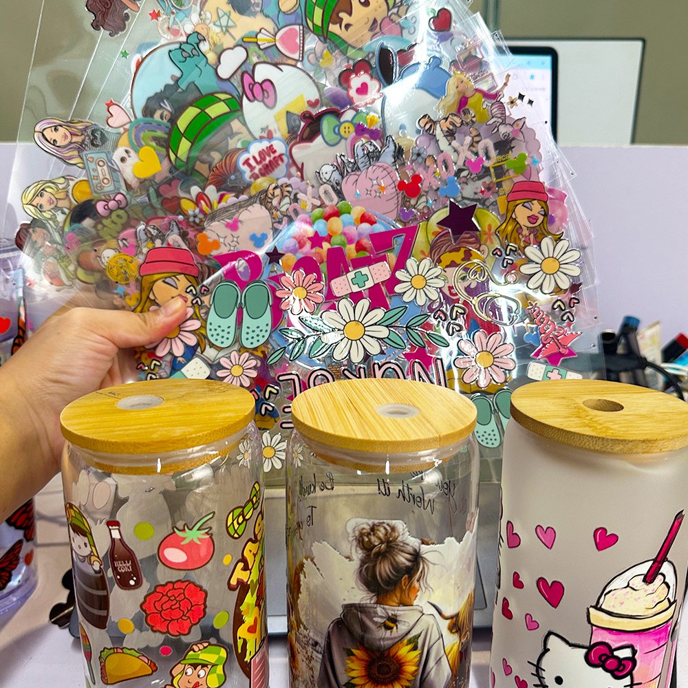 OEM Custom 3D Waterproof UV DTF Cup Wraps Transfers New Design 3D Printed Transfer Printing Custom New Design DTF Stickers Label