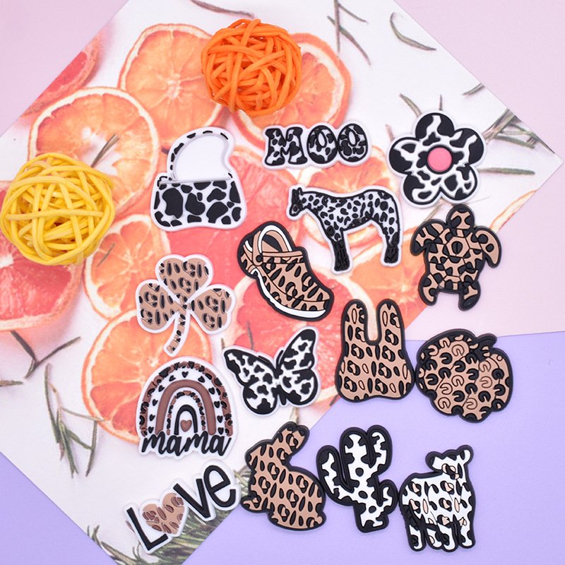 Fashion leopard print cartoon decoration PVC flat sticker hair accessories phone case accessories DIY soft rubber patch