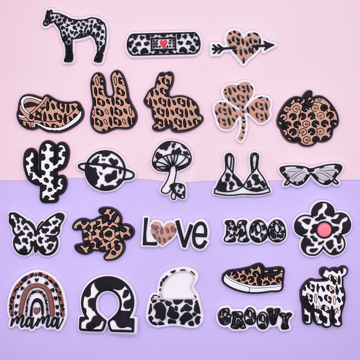 Fashion leopard print cartoon decoration PVC flat sticker hair accessories phone case accessories DIY soft rubber patch