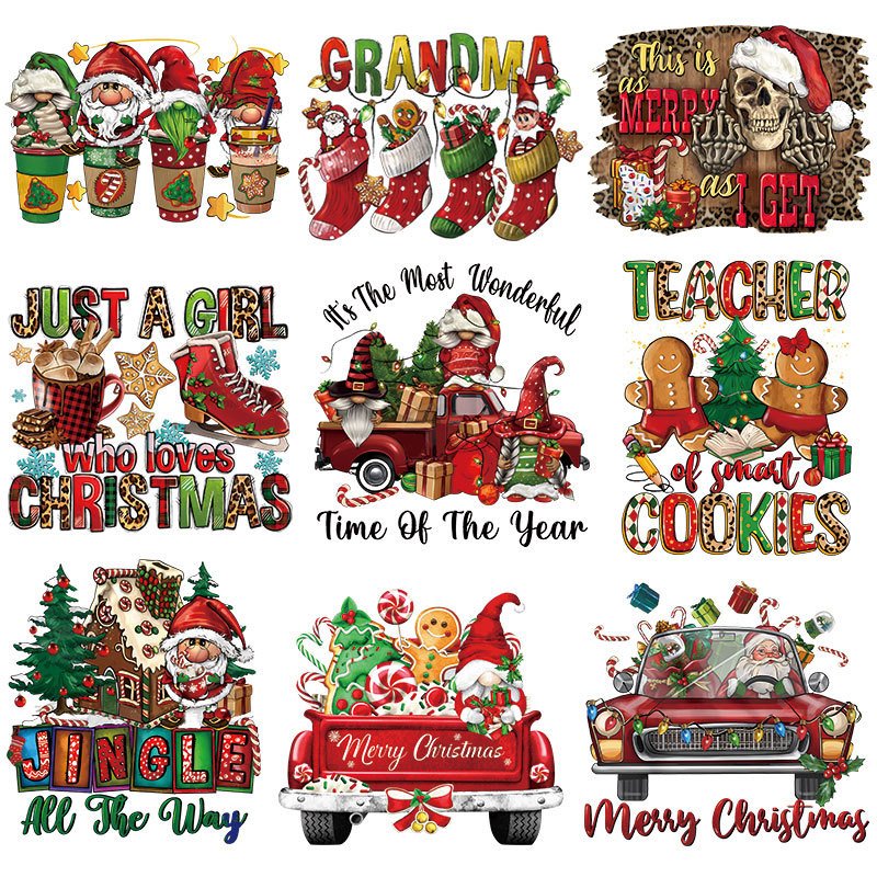 Custom christmas t shirt dtf film iron on Vinyl Design Heat Transfer Label a3 dtf printer heat transfer printing service patches