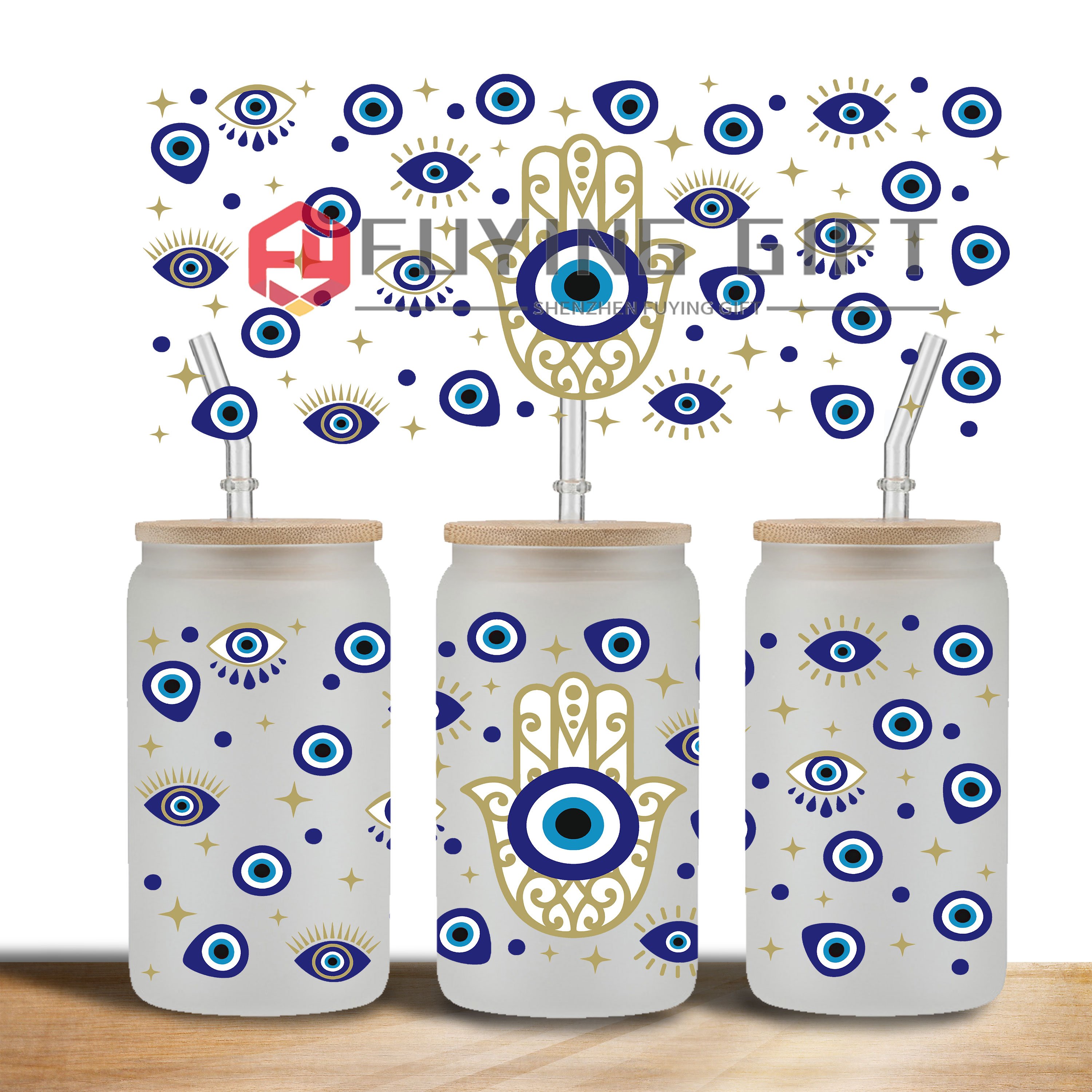 10000 Designs uvdtf cup wraps evil eye stickers uv dtf transfer film sheet label decal for 16oz Libbey Glass cups mugs