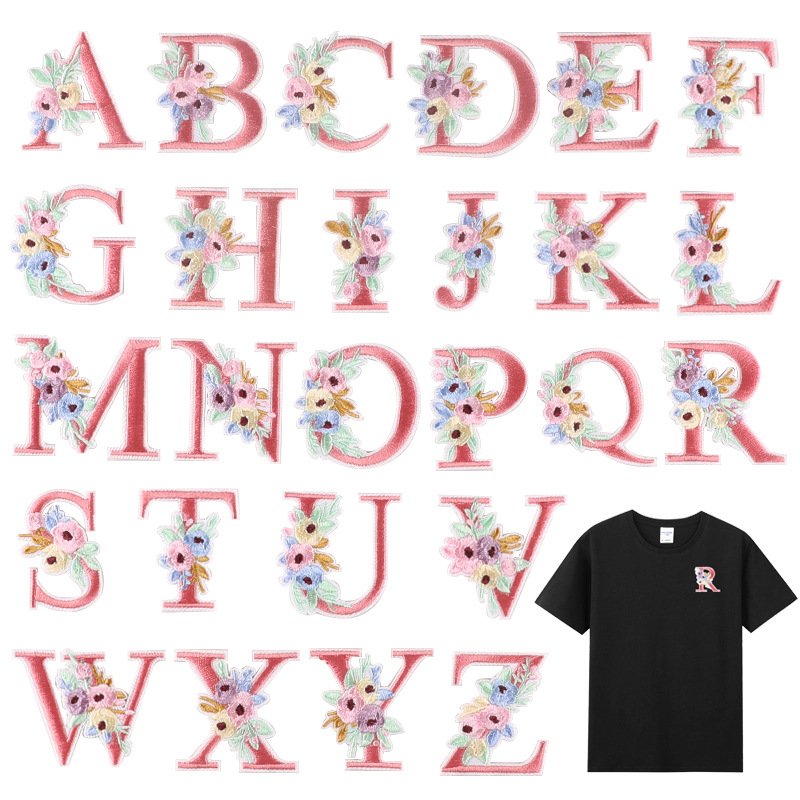Height 4.8cm Iron On Patches Bulk Felt Flower Letter Embroidery Heat Transfer Patches For Shirts