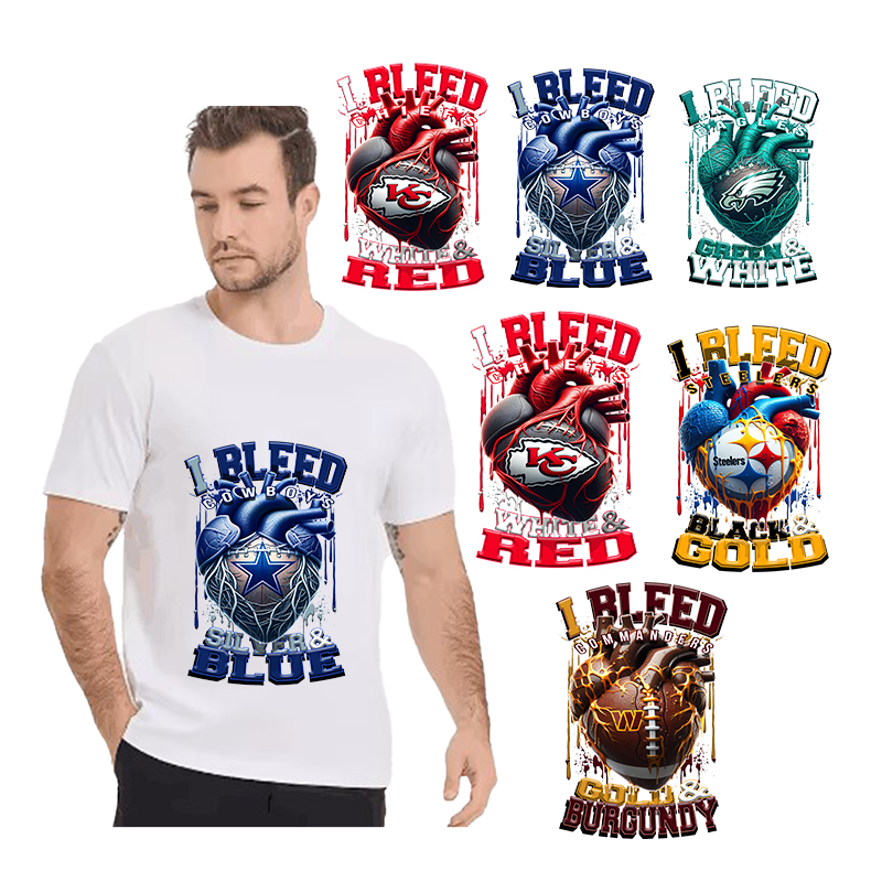 custom Iron on Decals for T-Shirts NFL Heat Transfer Stickers Washable Vinyl for DIY Shirt Pillow Canvas Bags