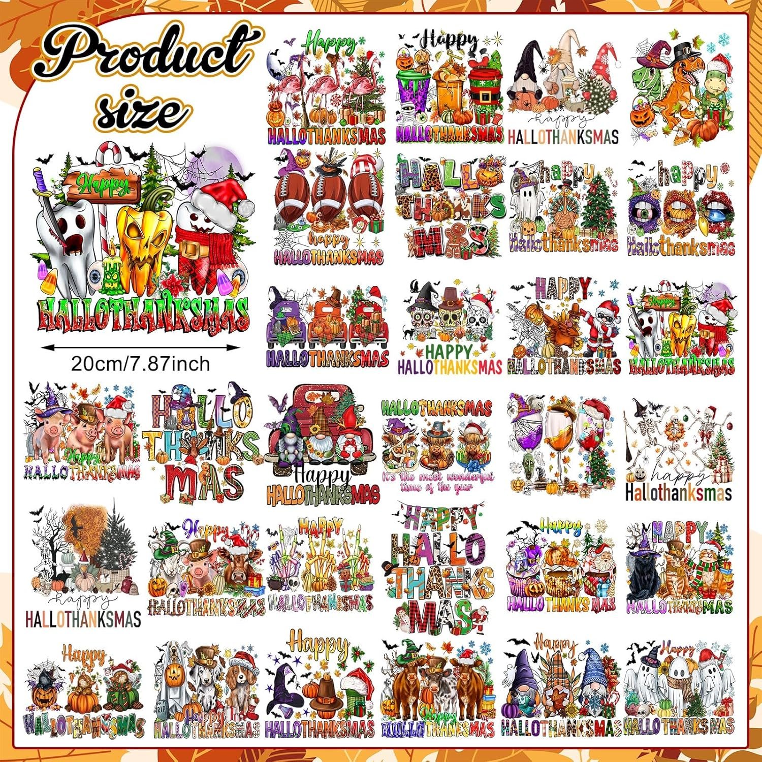 Hallothanksmas Iron On Transfer Patches Decals for Jeans Western DTF Heat Transfer Vinyl Stickers DIY Appliques for Clothing