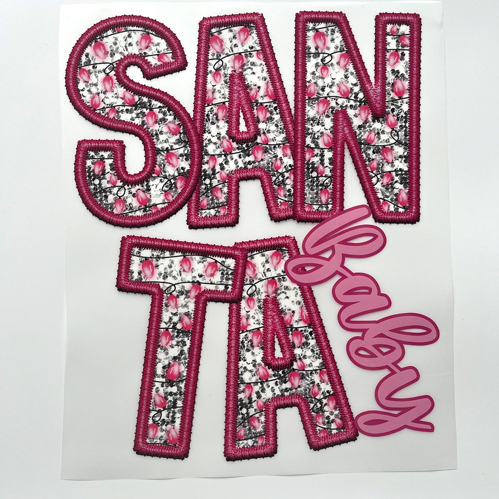 Customize Christmas pink DTF Heat Transfers Popular Santa DTF heat Transfers For Hoodies t shirt