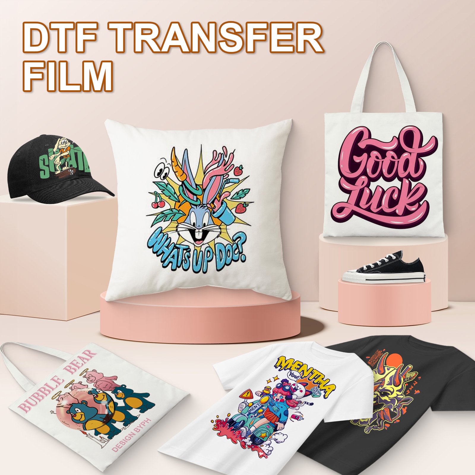 Customized Size Cold Peel And Hot Peel Heat Transfer DTF PET Film Prints For T Shirts Clothing