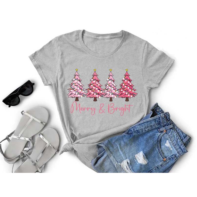 Christmas Tree Dtf Transfers Heat Transfer Printing Diy Pink Series Cartoon Custom Heat Press Transfer Sticker