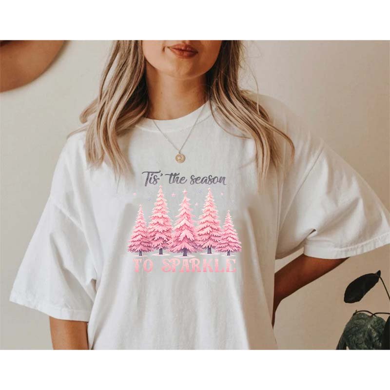 Christmas Tree Dtf Transfers Heat Transfer Printing Diy Pink Series Cartoon Custom Heat Press Transfer Sticker
