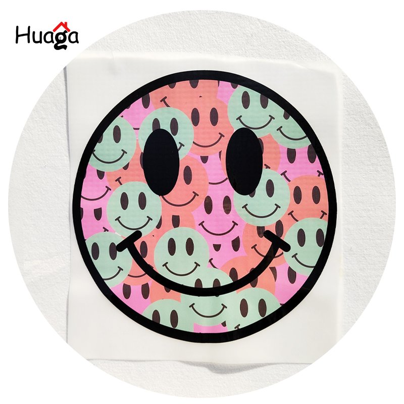 Huaga Small MOQ customized plastisol designs press sticker logo vinyl iron on printed heat transfer sheet for clothes