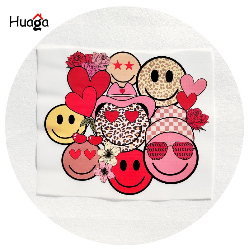 Huaga Small MOQ customized plastisol designs press sticker logo vinyl iron on printed heat transfer sheet for clothes