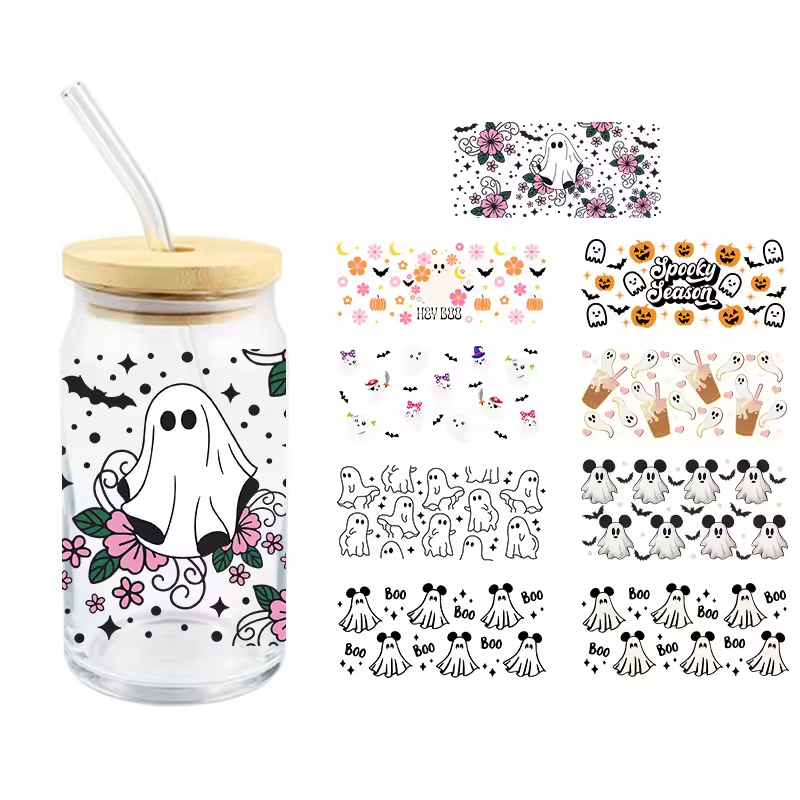 Custom Halloween UV DTF Cup Wrap Washable Water Transfer Printing Design for Fabric and Mugs Heat Transfer Technique