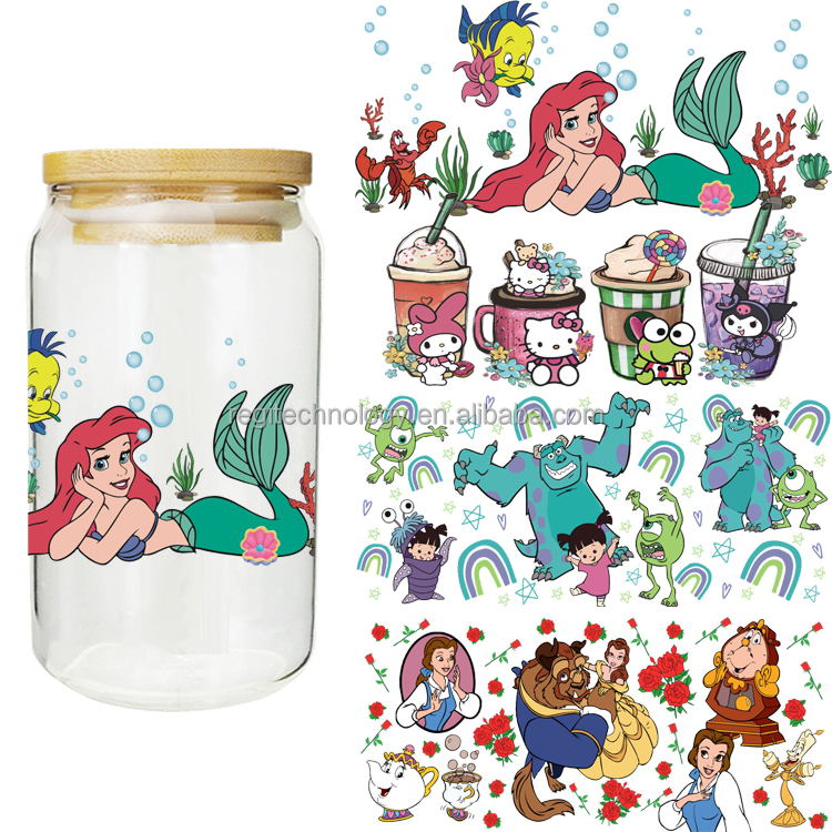 Cute cartoon anime KT cat Custom Transfer Cup Wraps Full Color UV DTF sticker For Tumblers 16oz Glass Cups Bottle Cans