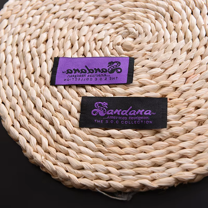Factory Price Private Woven Damask Satin Brand Tags Custom Logo Tag etiquette Personalise Vetement Woven Label For Clothes Print