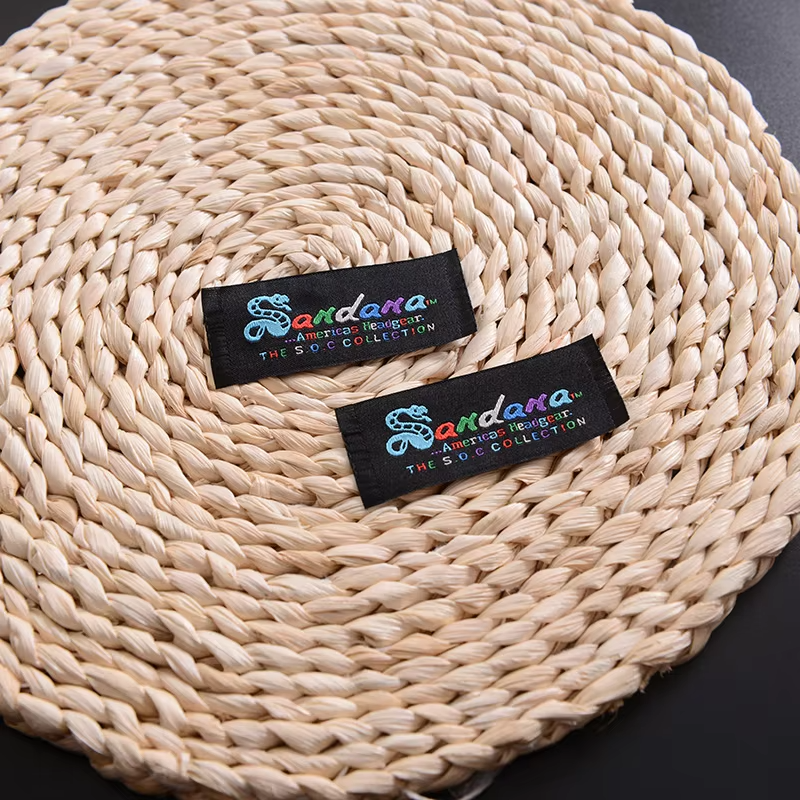 Factory Price Private Woven Damask Satin Brand Tags Custom Logo Tag etiquette Personalise Vetement Woven Label For Clothes Print