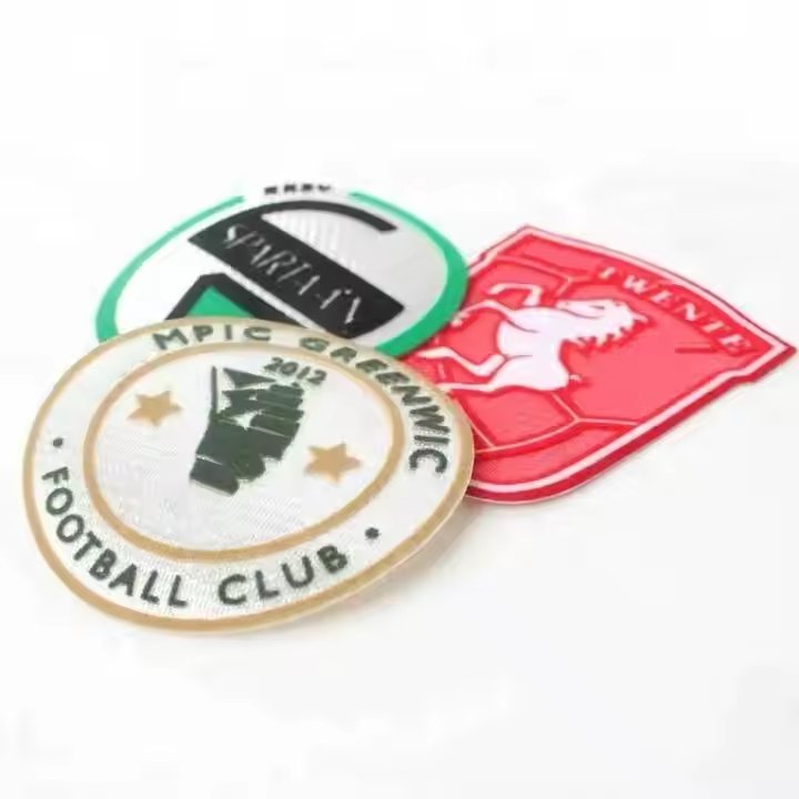 Iron On Soft Flock Clothing Labels Wholesale Design Custom Football Club Logo Flocking Heat Transfer Vinyl Patches for Hats