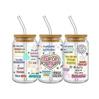 High Quality UV DTF Cup Packaging Waterproof Washable Glass Material for Water Transfer Printing Heat Technique for Mug Use