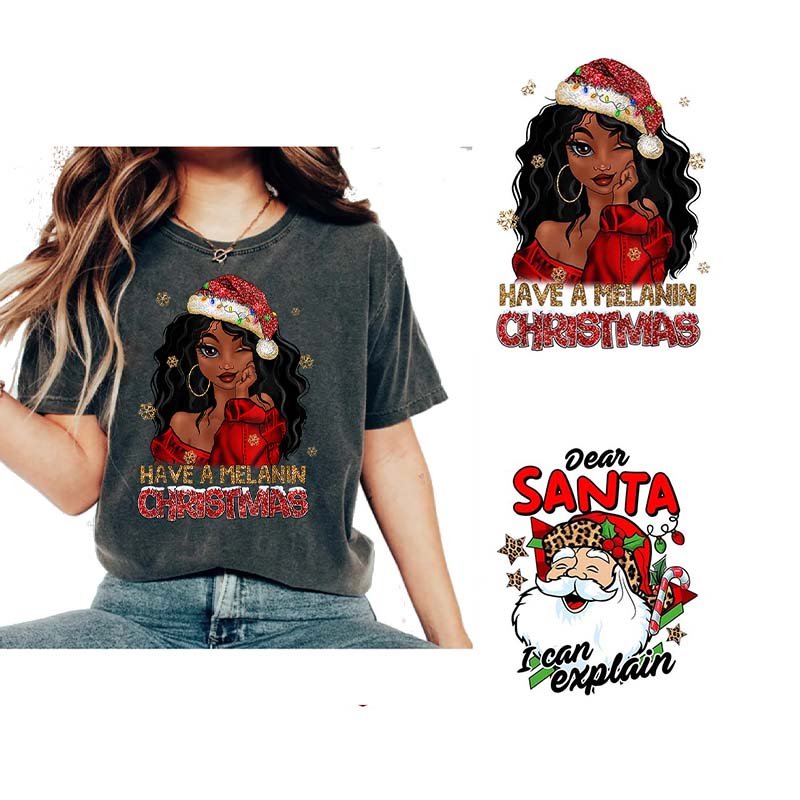Wholesale custom Sweatshirts with Christmas Designs vinyl dtf transfers printing plastisol heat transfer for t shirt