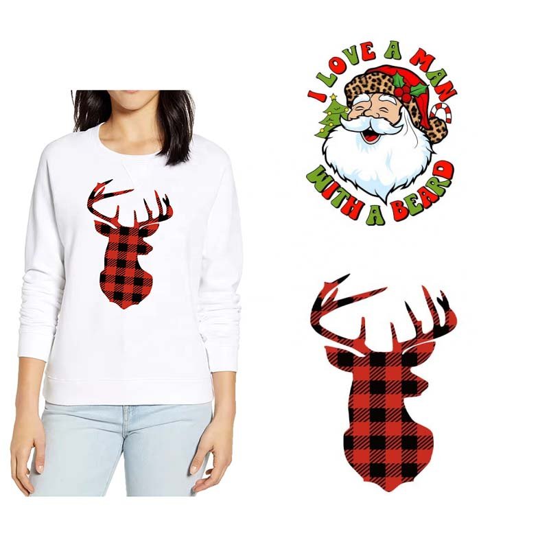 Wholesale custom Sweatshirts with Christmas Designs vinyl dtf transfers printing plastisol heat transfer for t shirt