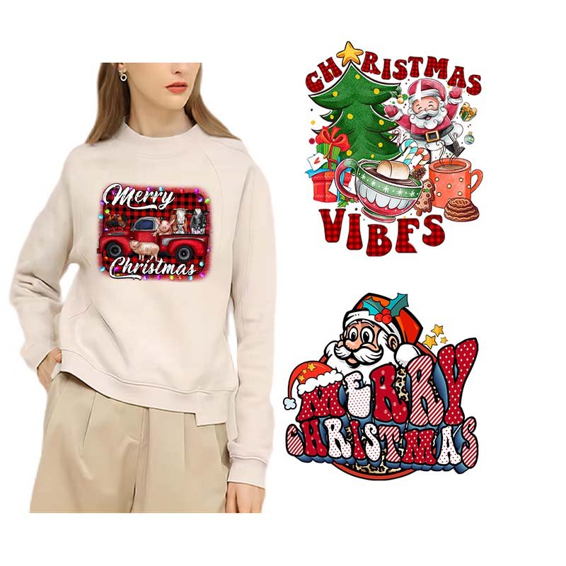 Wholesale custom Sweatshirts with Christmas Designs vinyl dtf transfers printing plastisol heat transfer for t shirt