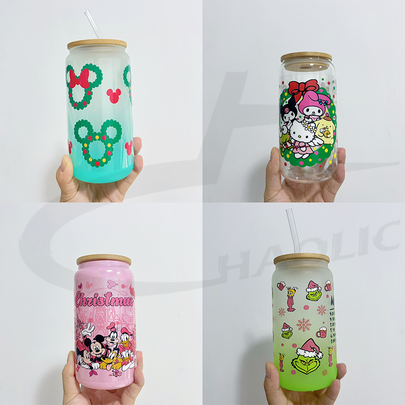 Wholesale Custom Design Christmas UV DTF Cup Wraps 16OZ UV DTF Wraps For Cups Glass Can Tumbler UV DTF Cup Wrap Transfers
