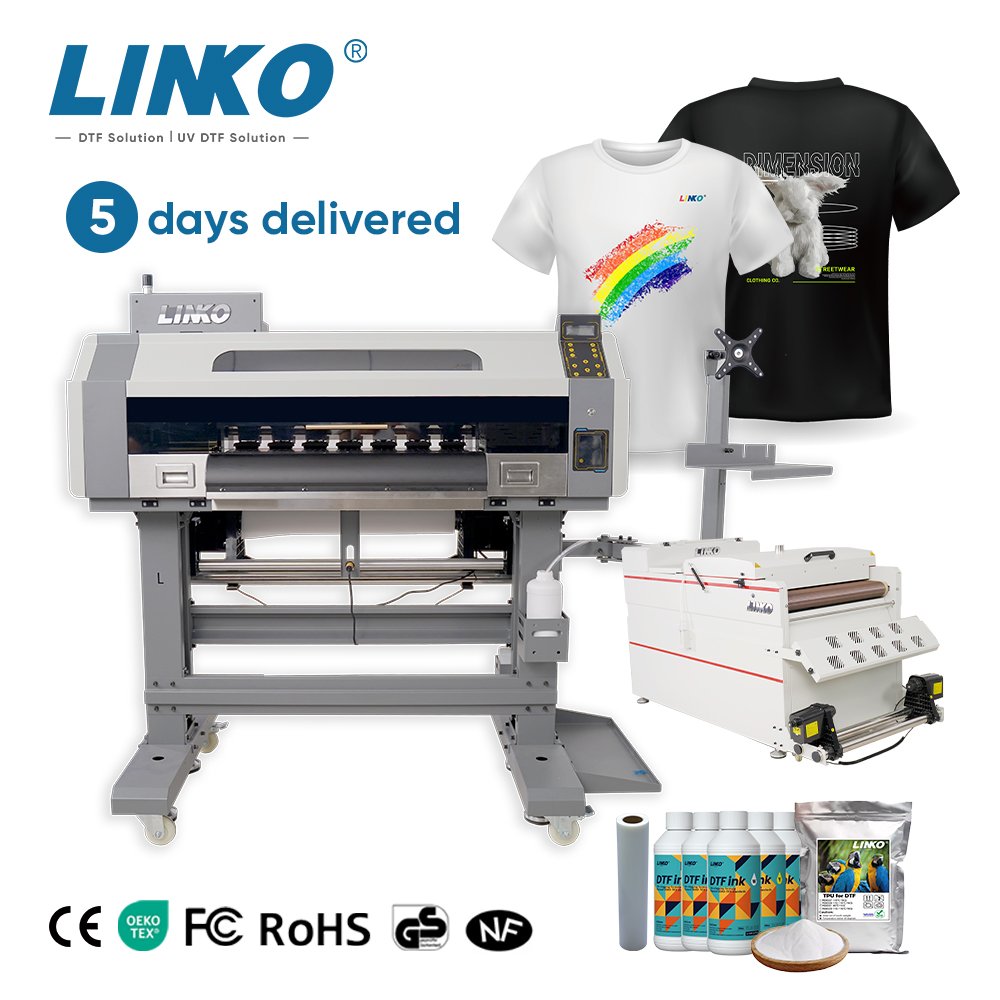 LINKO 4/8 colors 24inch A1 DTF Printer Dual i3200 Print head DTF Printer Printing Machine for Cotton T-shirt Printing