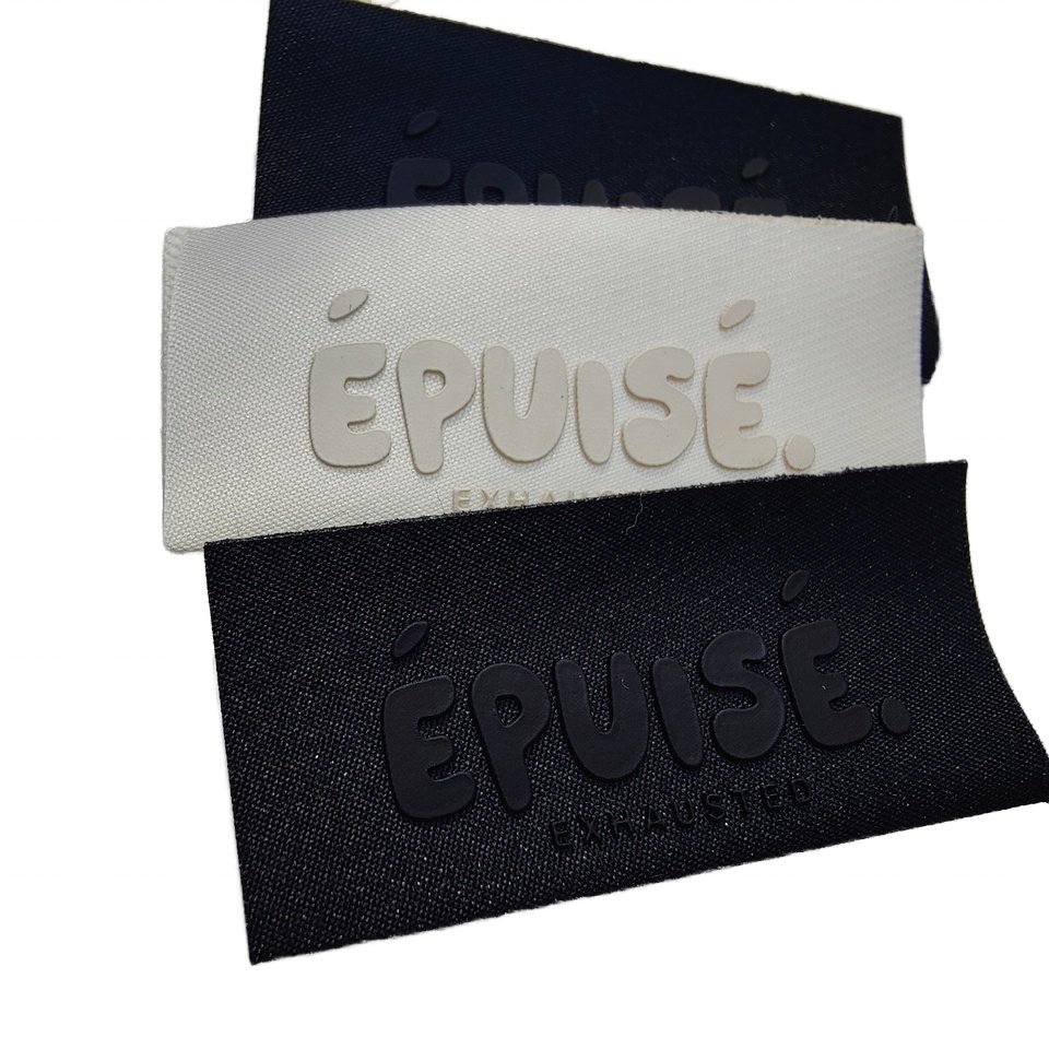 3D Silicone Woven Label Logo Clothing Collar Labels Woven 3D Polyester Taffeta Fabric Garment Neck Labels Transfer Technique
