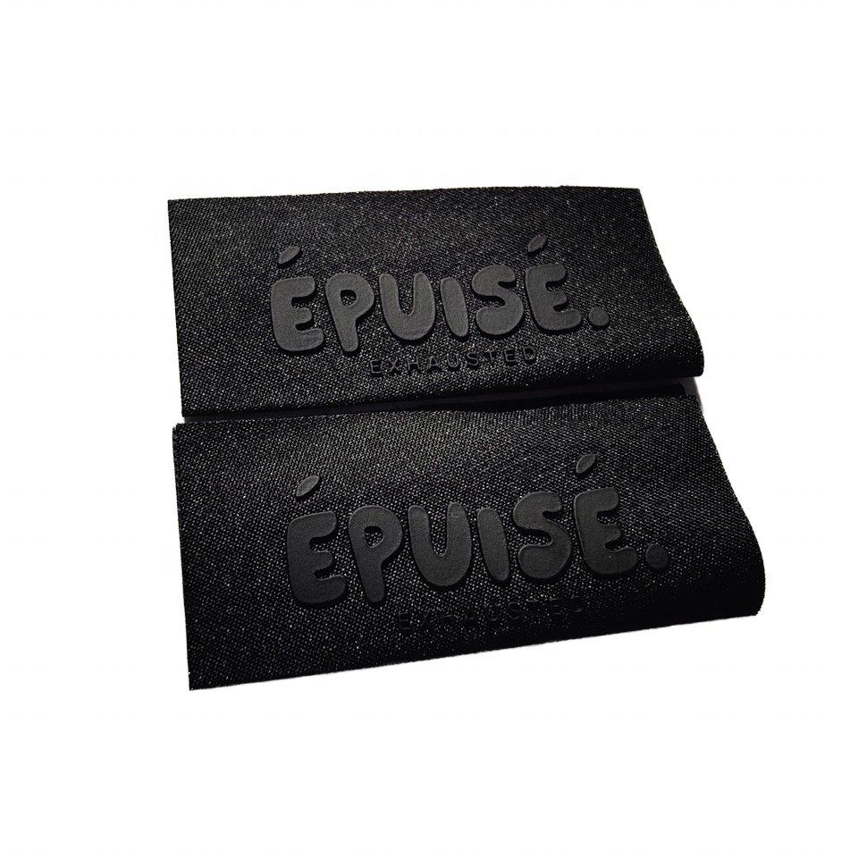 3D Silicone Woven Label Logo Clothing Collar Labels Woven 3D Polyester Taffeta Fabric Garment Neck Labels Transfer Technique