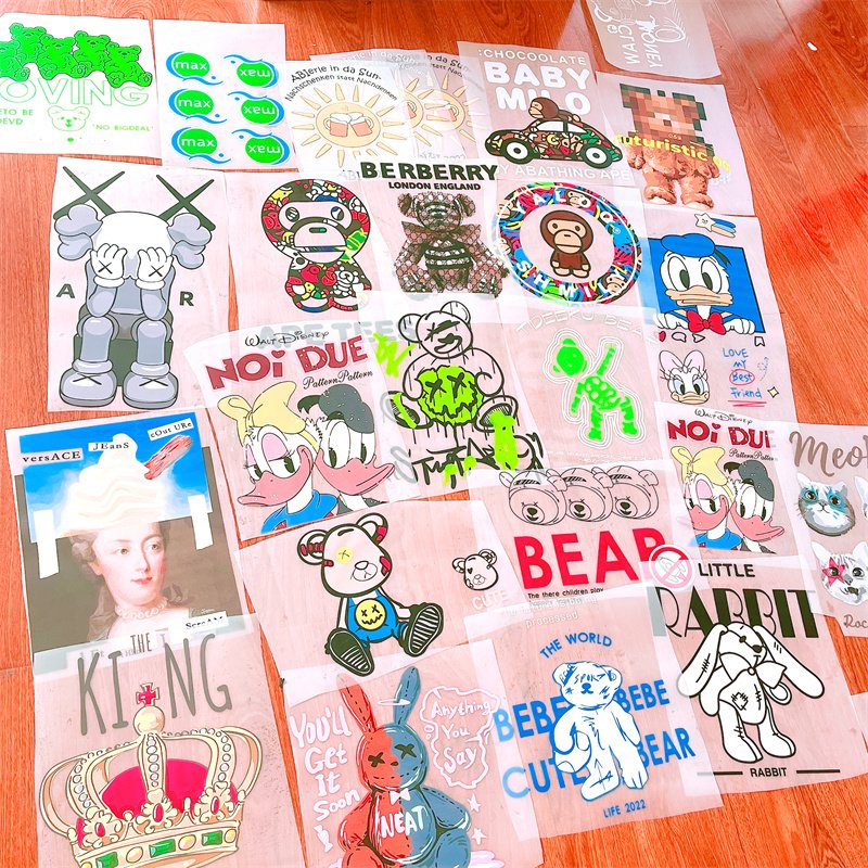 Custom DTF High Street Designs Iron on Sticker Transfer Printing Fabric Plastisol 3D Heat Transfers for T-Shirt Clothing