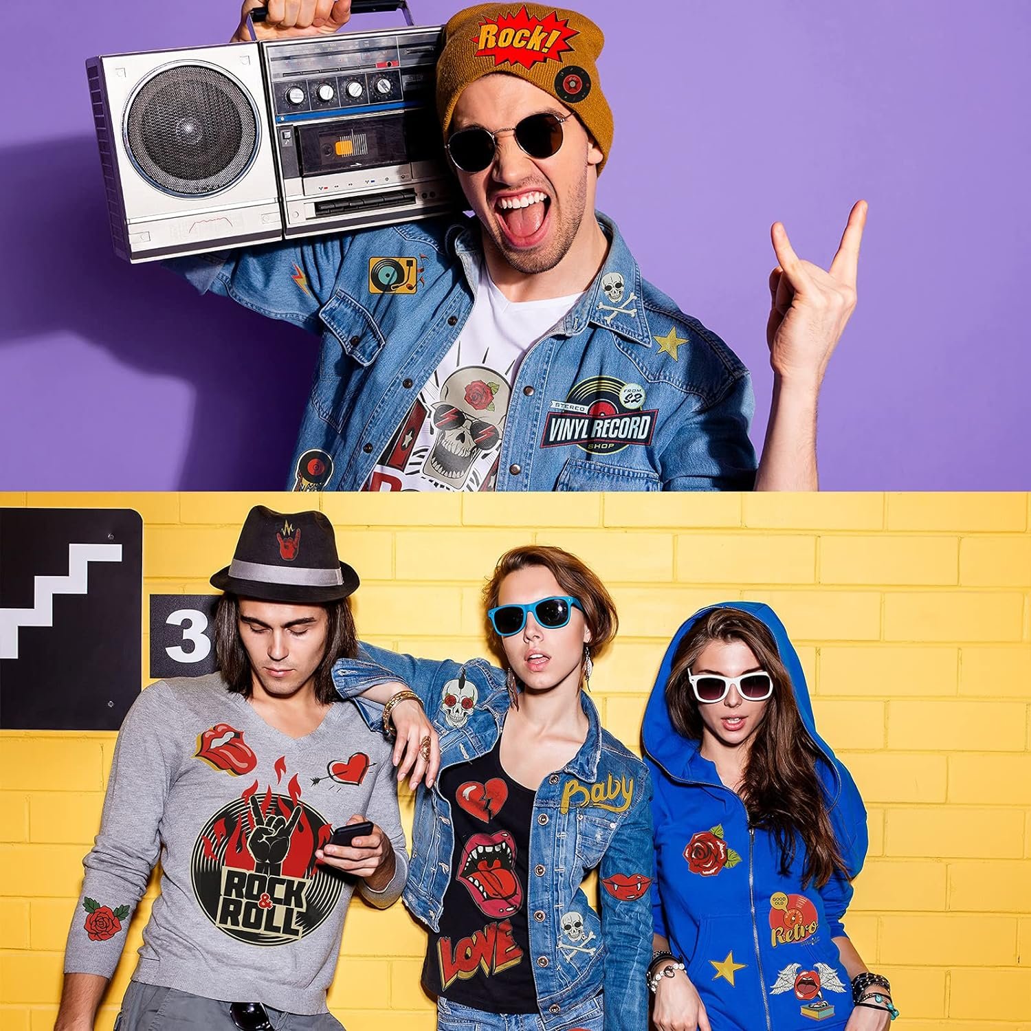 Rock and Roll Music Heat Transfer Sticker Rock Punk Band Patch Set Punk Iron-on Patches Jackets Hat Clothing Bags Decoration