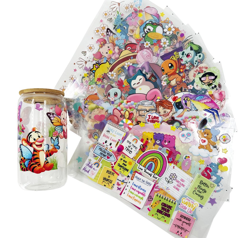Low MOQ Printing 5000+ Design High Quality DTF Sticker Label Waterproof UV DTF Cup Wrap Transfers
