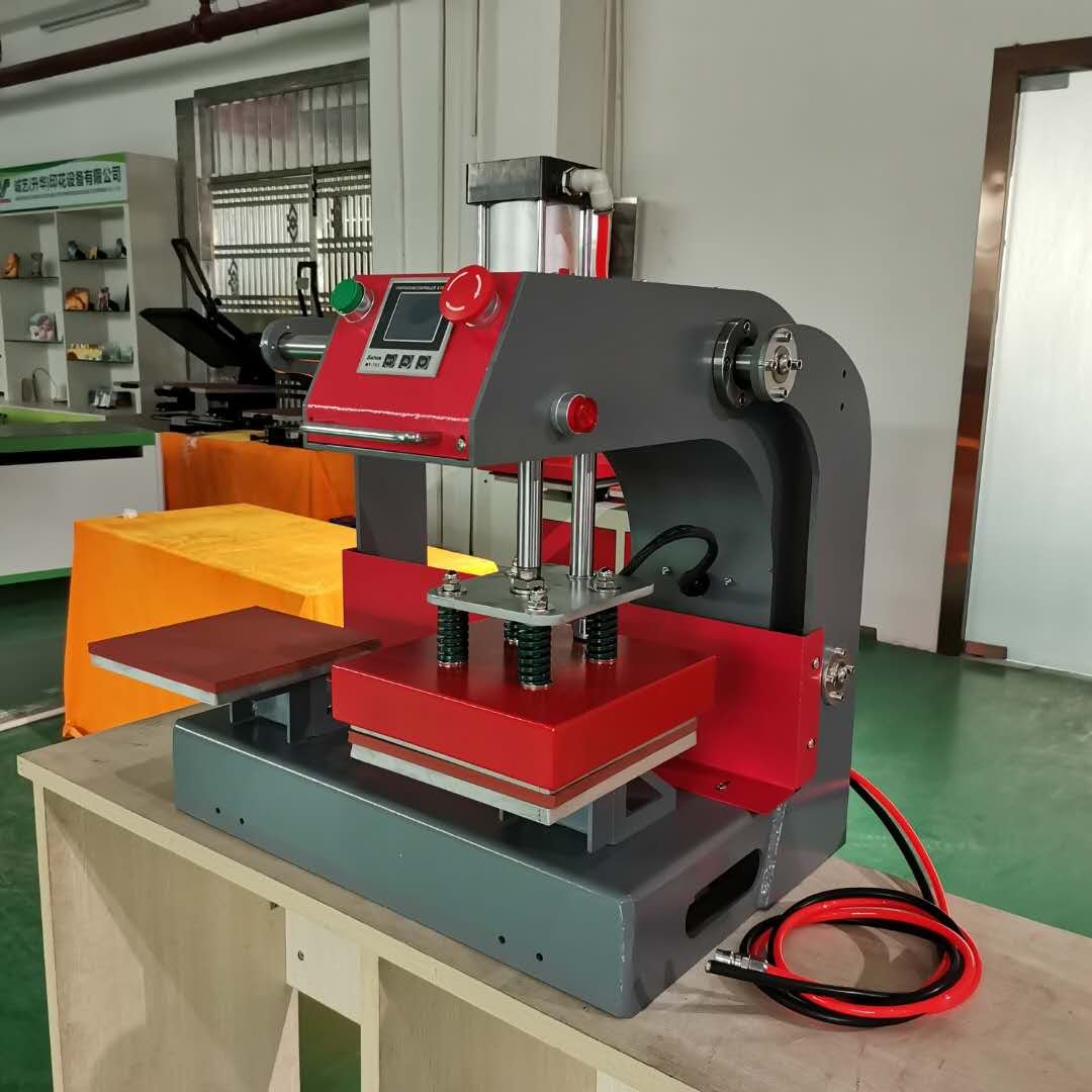 Twin station lanyard hot transfer cloth printing equipment good price label pneumatic mini heat press machine for logo stamping