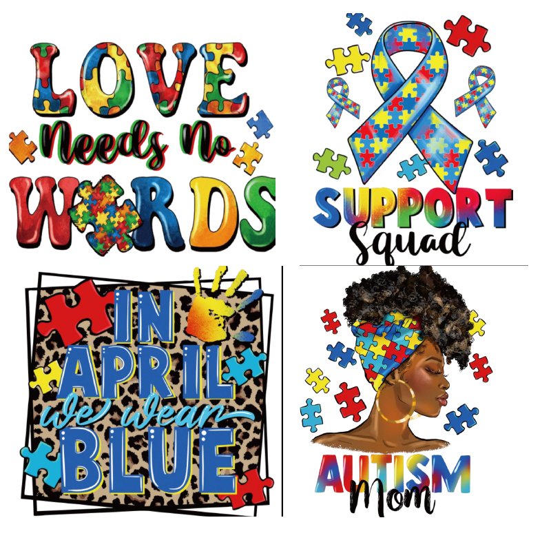 wholesale Custom iron on heat transfer sticker heat transfer printing autism dtf transfers for t-shirts