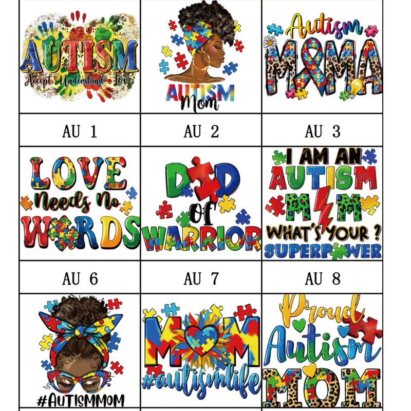 wholesale Custom iron on heat transfer sticker heat transfer printing autism dtf transfers for t-shirts