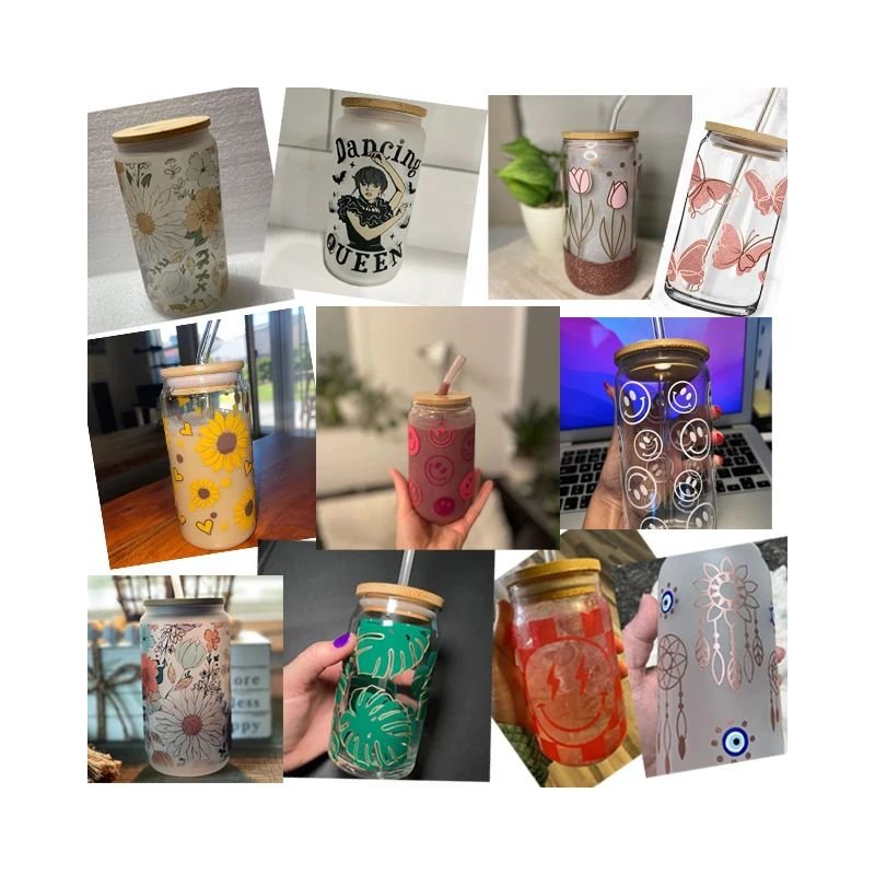 Custom Perfect Fit for 16oz, 20oz, and 24oz Cold Cups decals Printed Fast with UV DTF Wrap Transfer for Libbey Glass Cups
