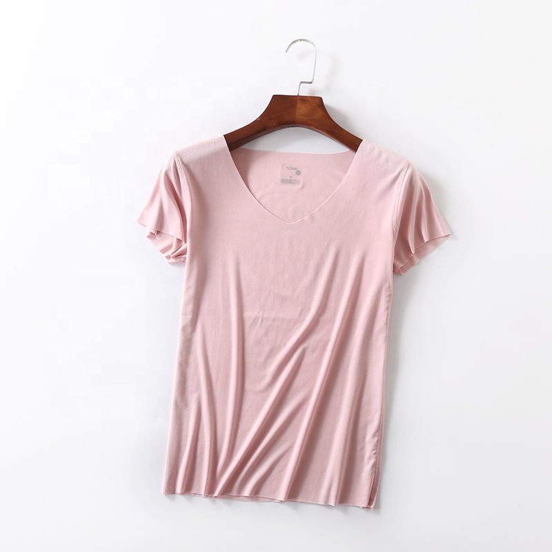 Wholesale cotton modal spandex t-shirt women girl summer sexy v neck custom print blank t shirt