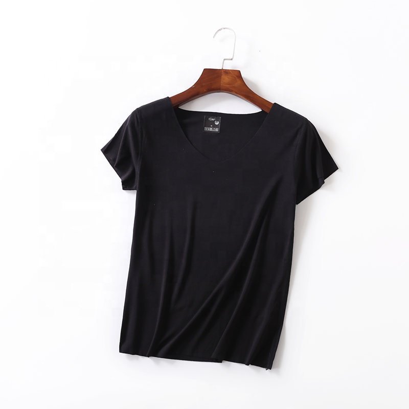 Wholesale cotton modal spandex t-shirt women girl summer sexy v neck custom print blank t shirt