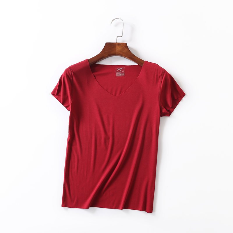 Wholesale cotton modal spandex t-shirt women girl summer sexy v neck custom print blank t shirt