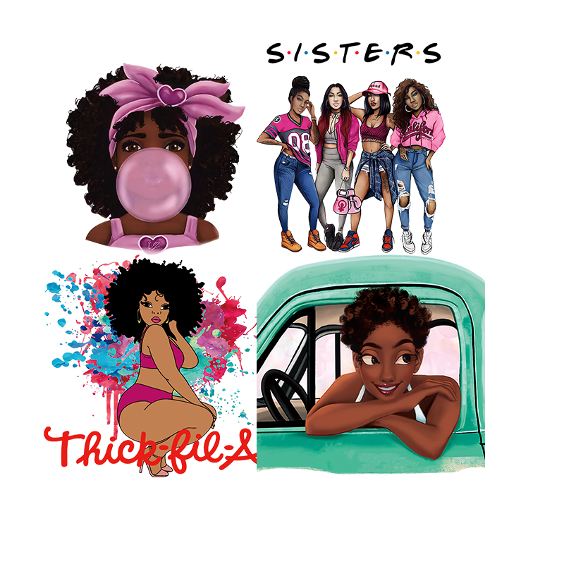 Customized Black Girl Heat Transfer Sticker T-shirt Heat Transfer
